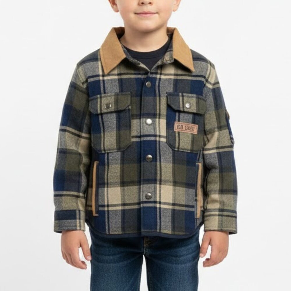 VTG Kids Headquarters Cotton Blend Wild Life Ranger Quilted Plaid Shacket Size 5